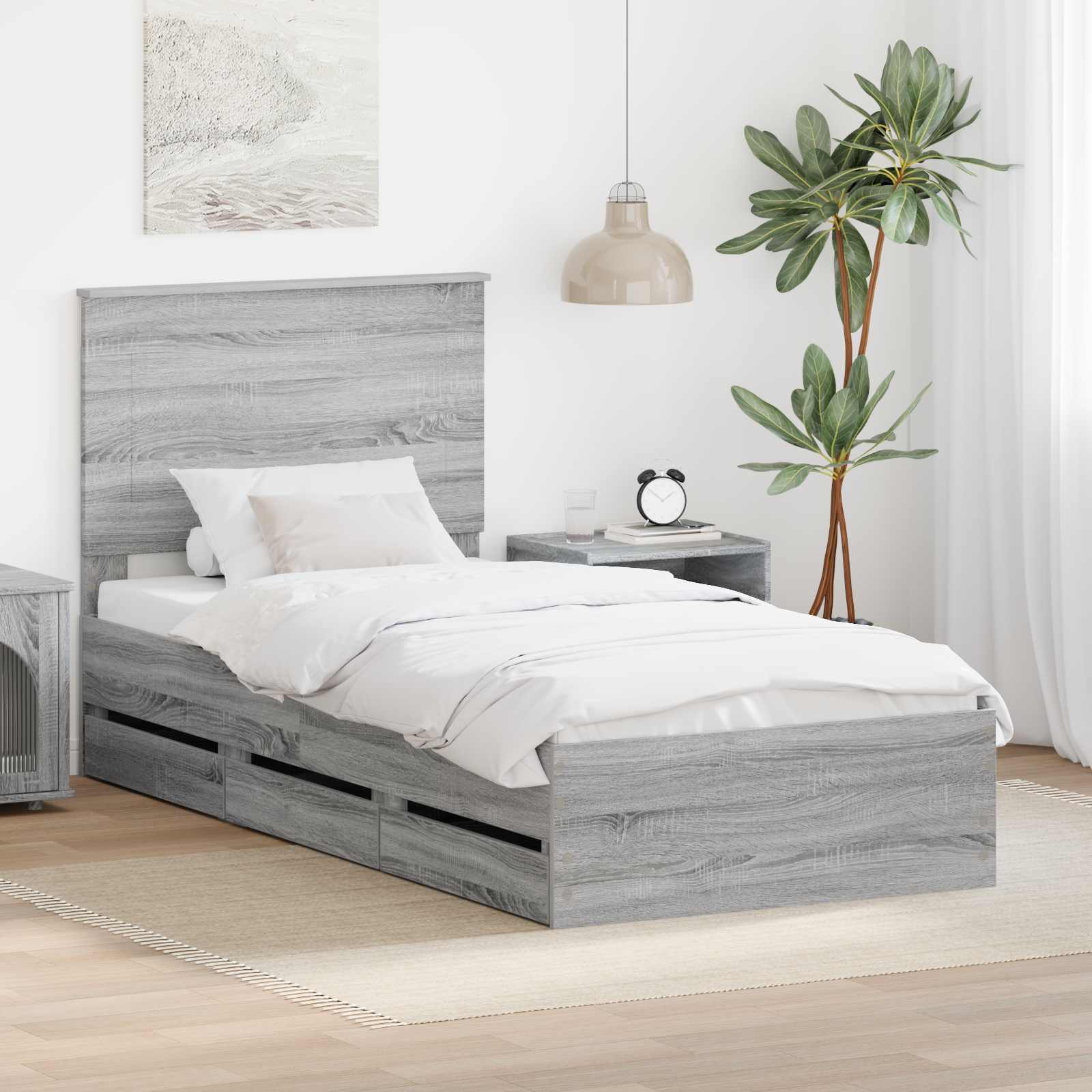 Struttura del letto con cassetto Grigio Sonoma 75 x 190 cm | homemem39