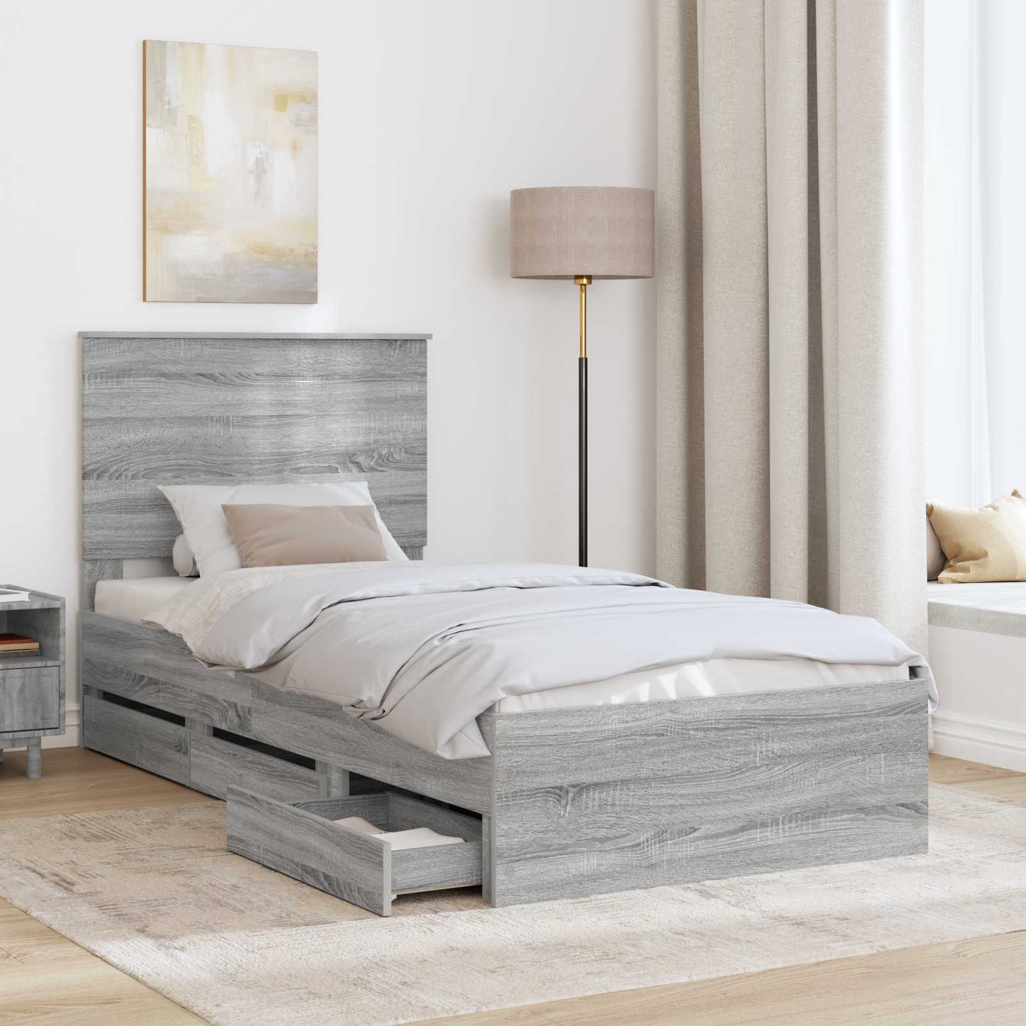 Struttura del letto con cassetto Grigio Sonoma 75 x 190 cm | homemem39