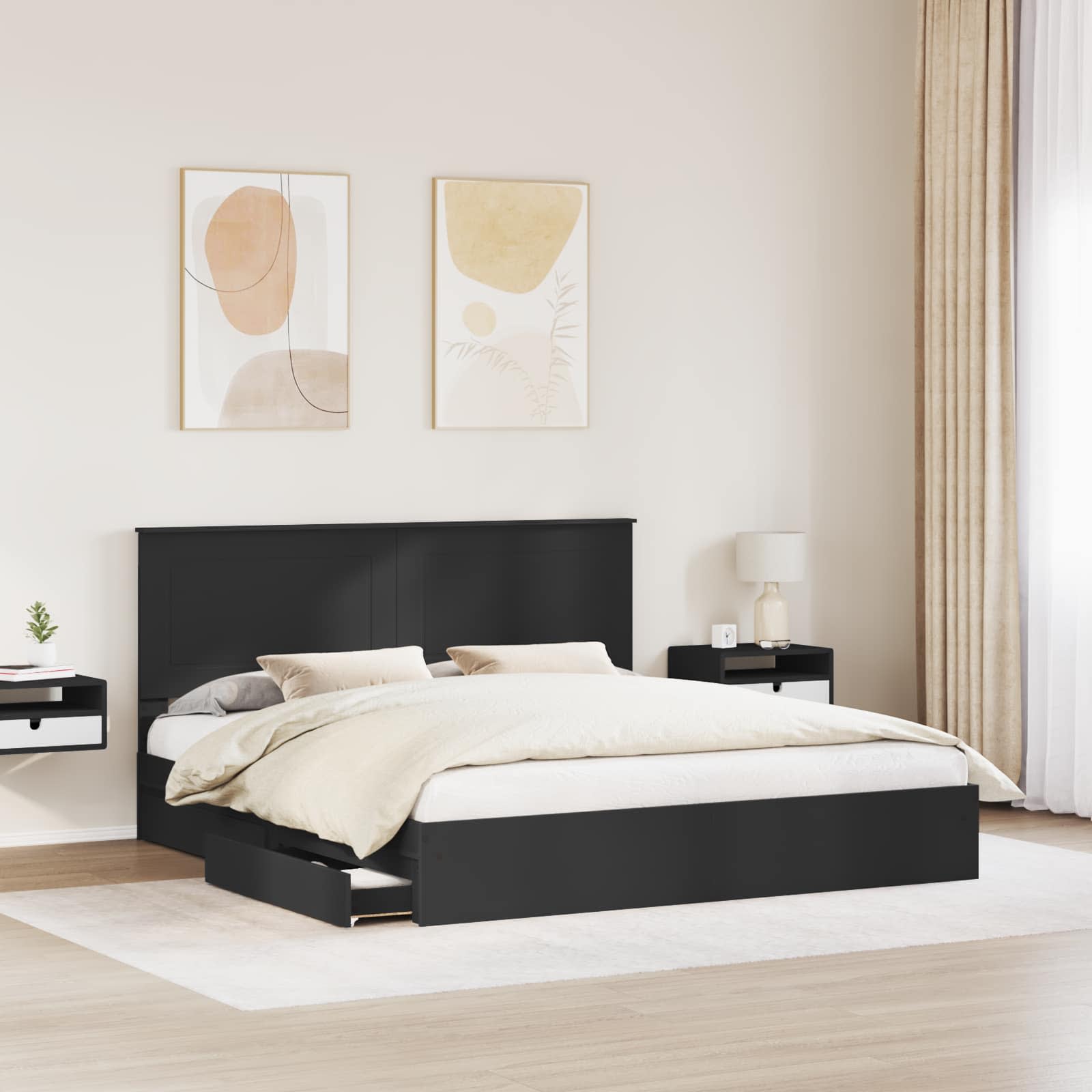 Letto con Contenitore Nero 200 x 200 cm Legno multistrato | homemem39