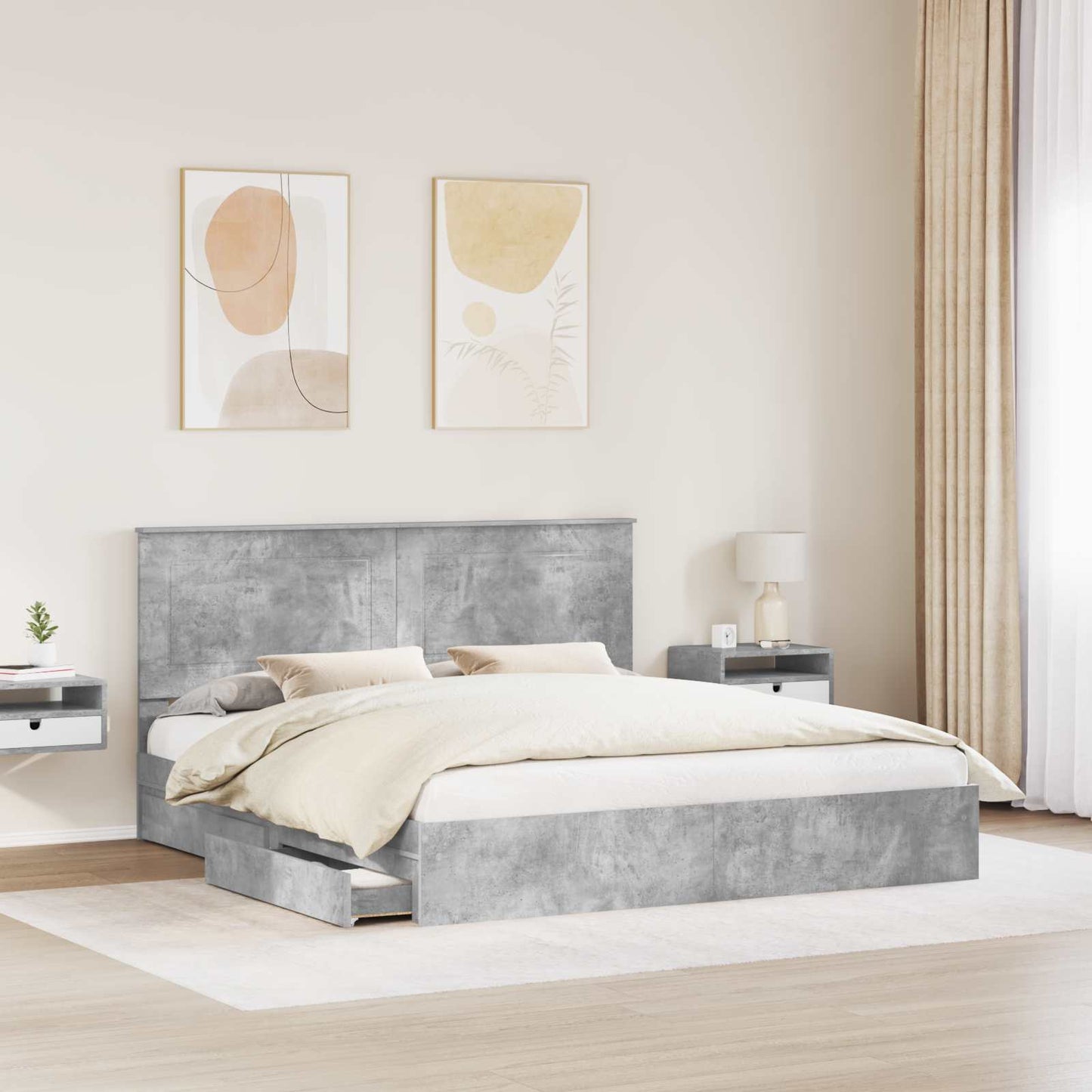 Letto con Contenitore con testiera Grigio cemento 200 x 200 cm | homemem39