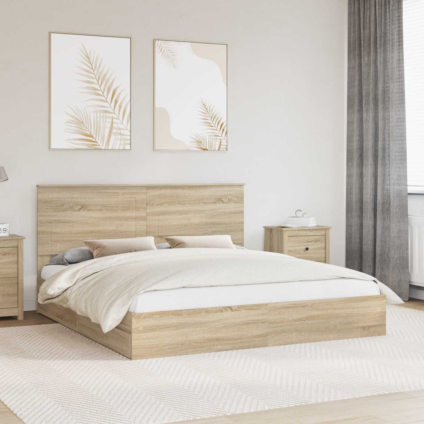 Letto con Contenitore con testiera Rovere Sonoma 180 x 200 cm | homemem39