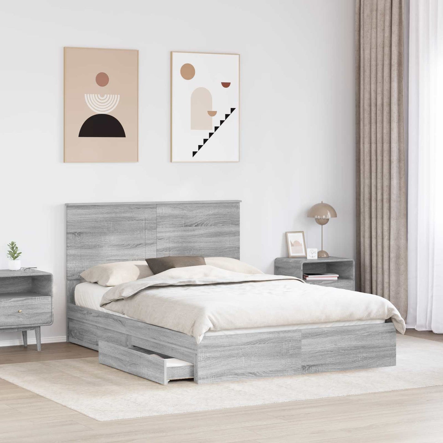 Letto con Contenitore con testiera Grigio Sonoma 150 x 200 cm