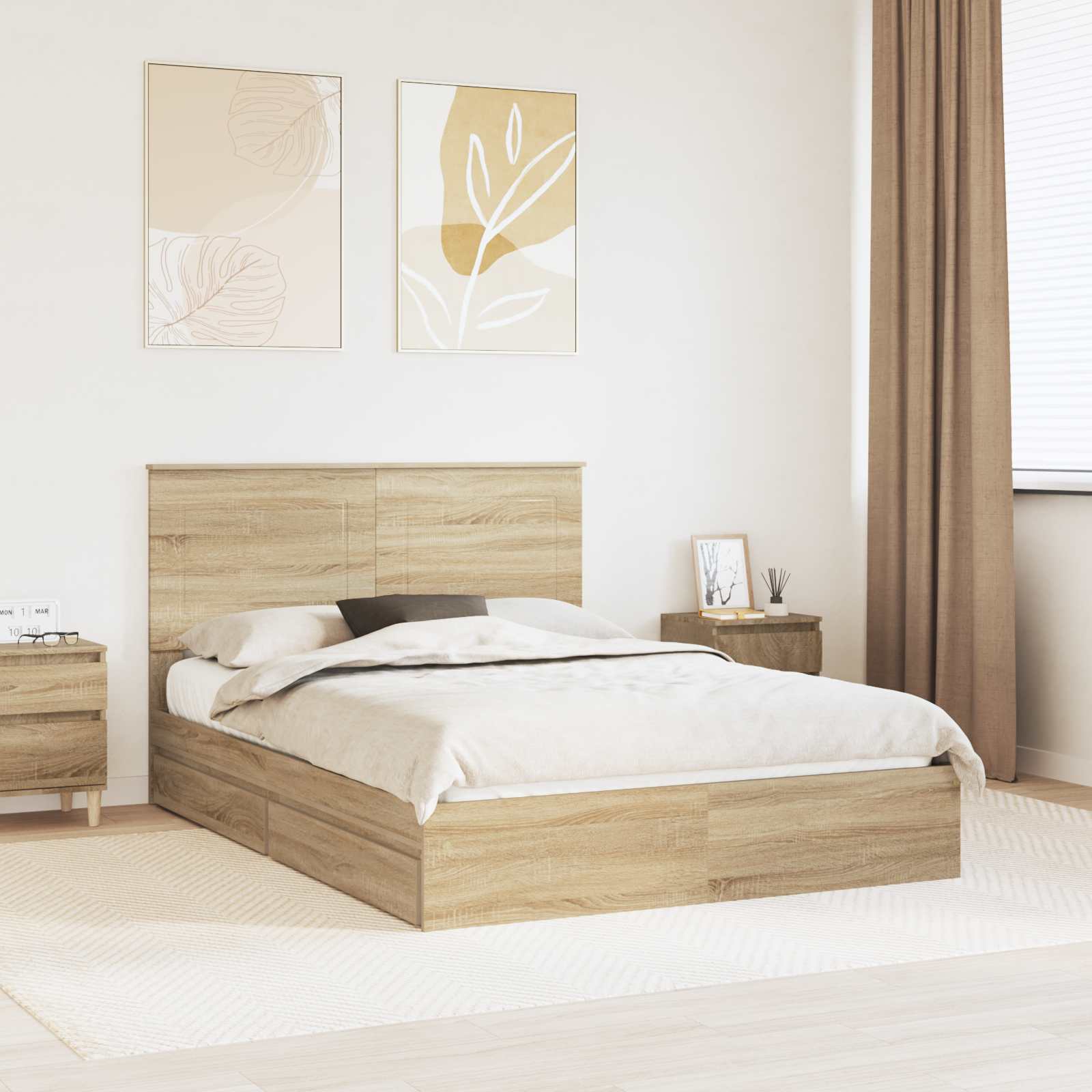 Letto con Contenitore con testiera Rovere Sonoma 140 x 190 cm | homemem39
