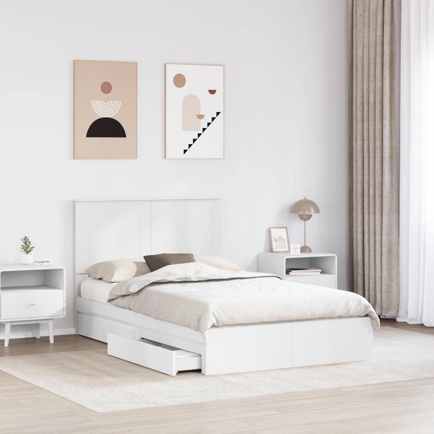 Letto con Contenitore Bianco 135 x 190 cm Legno multistrato
