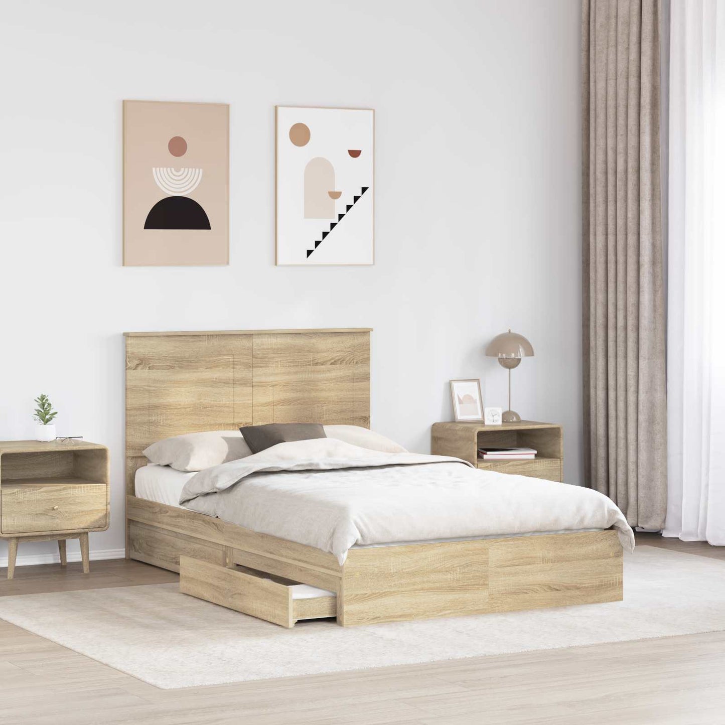 Letto con Contenitore con testiera Rovere Sonoma 135 x 190 cm | homemem39