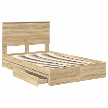 Letto con Contenitore con testiera Rovere Sonoma 135 x 190 cm | homemem39