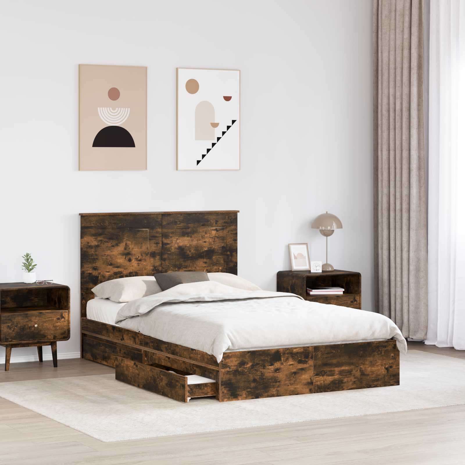 Letto con Contenitore con testiera Rovere fumé 135 x 190 cm | homemem39