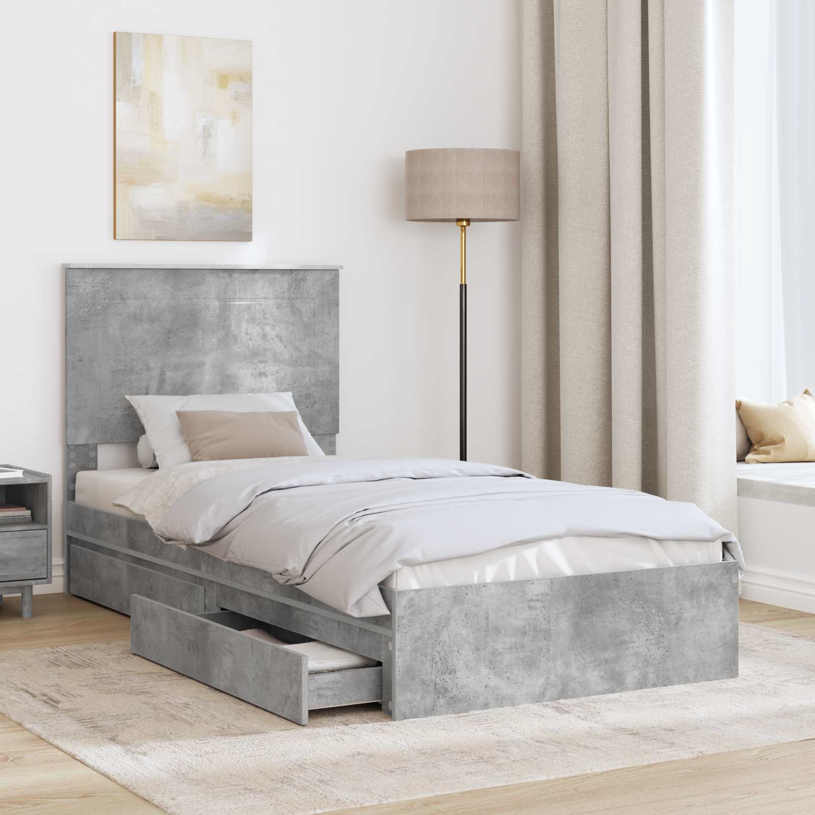 Letto con Contenitore con testiera Grigio cemento 90 x 190 cm | homemem39