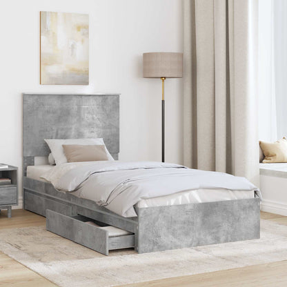 Letto con Contenitore con testiera Grigio cemento 90 x 190 cm | homemem39
