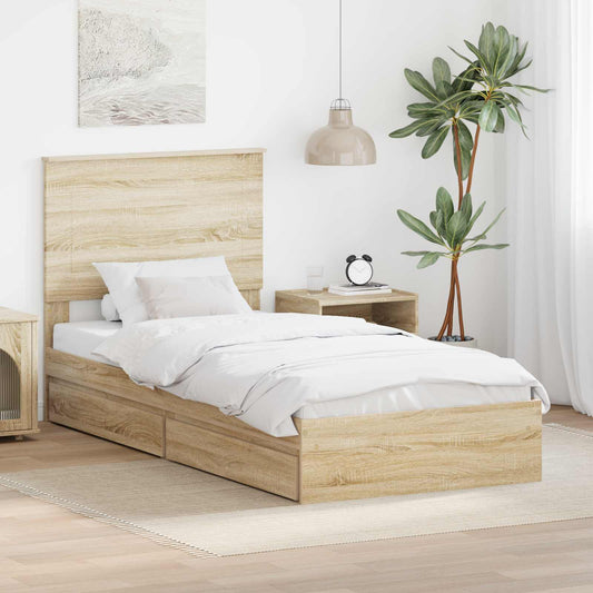 Letto con Contenitore con testiera Rovere Sonoma 90 x 200 cm | homemem39