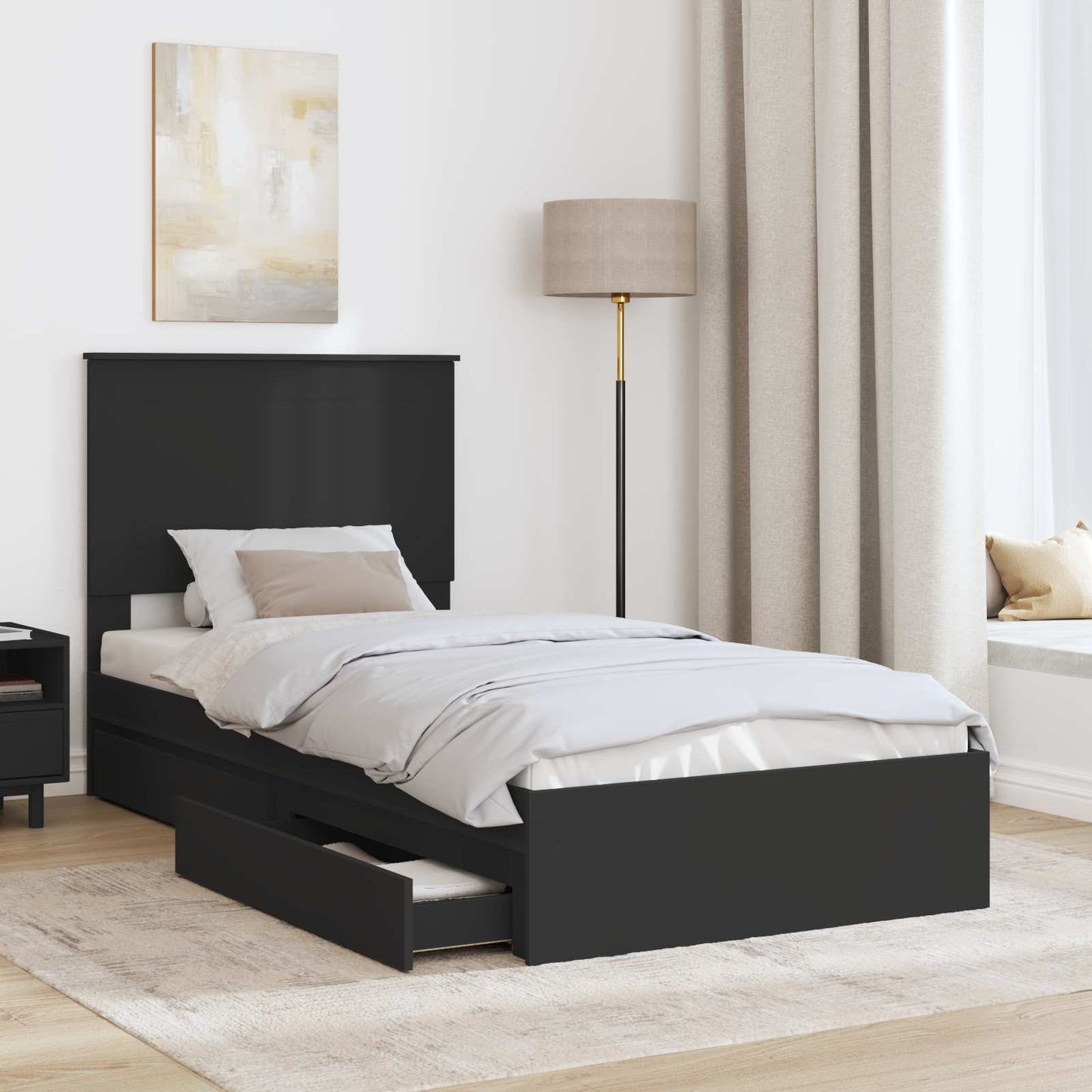 Letto con Contenitore Nero 75 x 190 cm Legno multistrato | homemem39