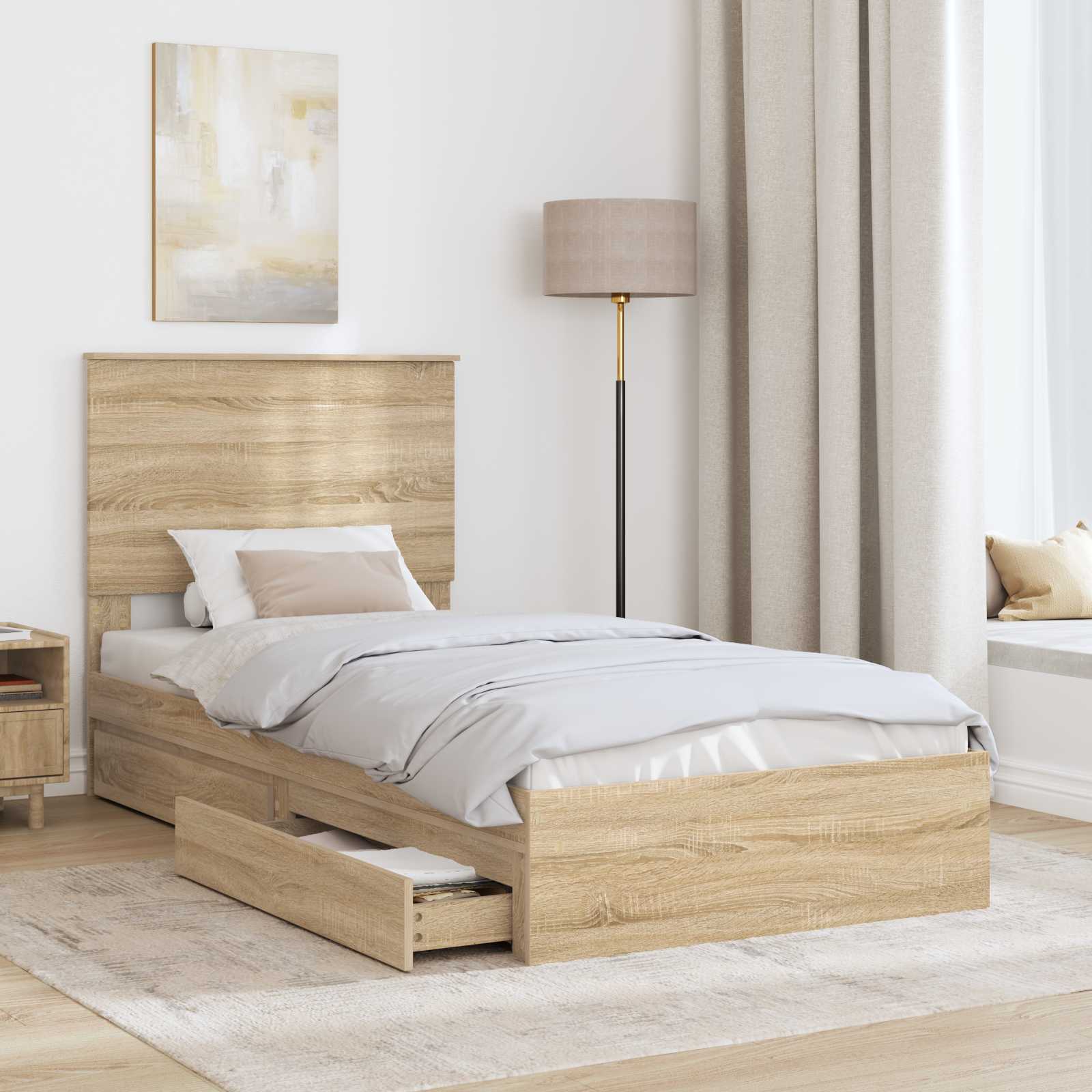 Letto con Contenitore con testiera Rovere Sonoma 75 x 190 cm | homemem39