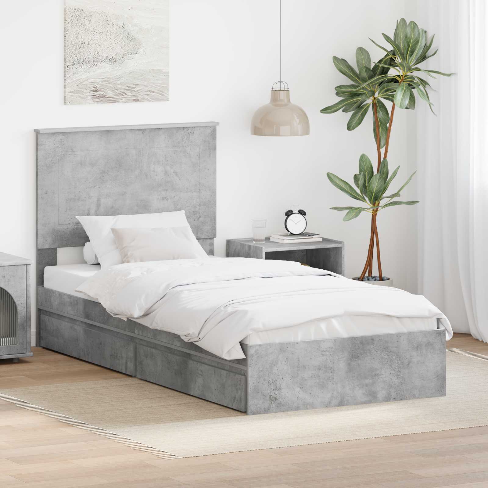 Letto con Contenitore con testiera Grigio cemento 75 x 190 cm | homemem39