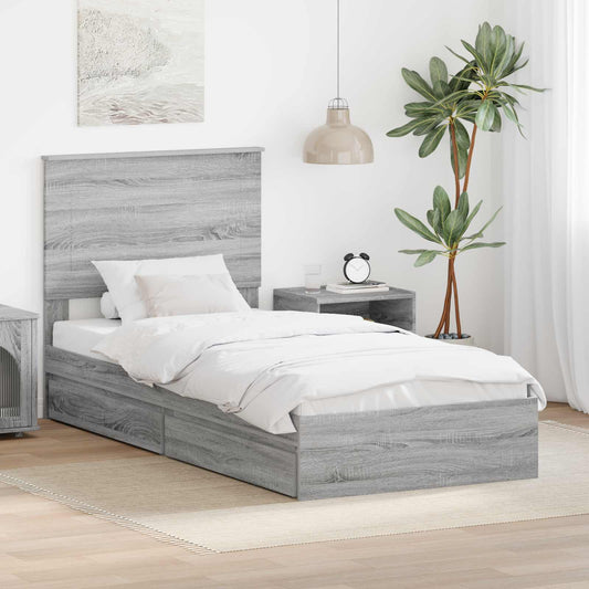 Letto con Contenitore con testiera Grigio Sonoma 75 x 190 cm | homemem39