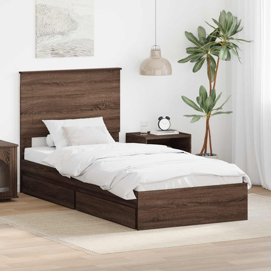 Letto con Contenitore con cassetto Rovere Marrone 75 x 190 cm
