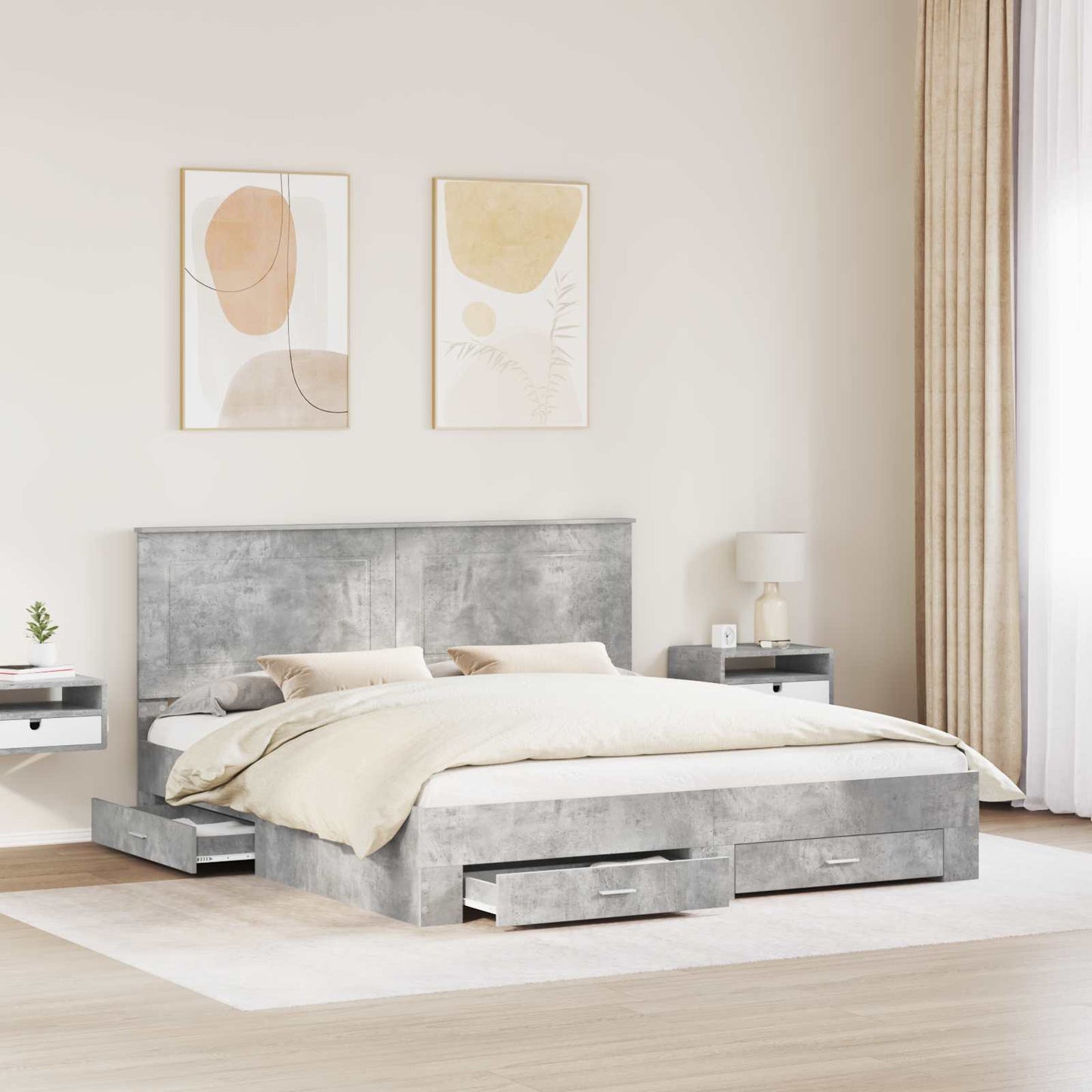 Struttura del letto con testiera Grigio cemento 200 x 200 cm