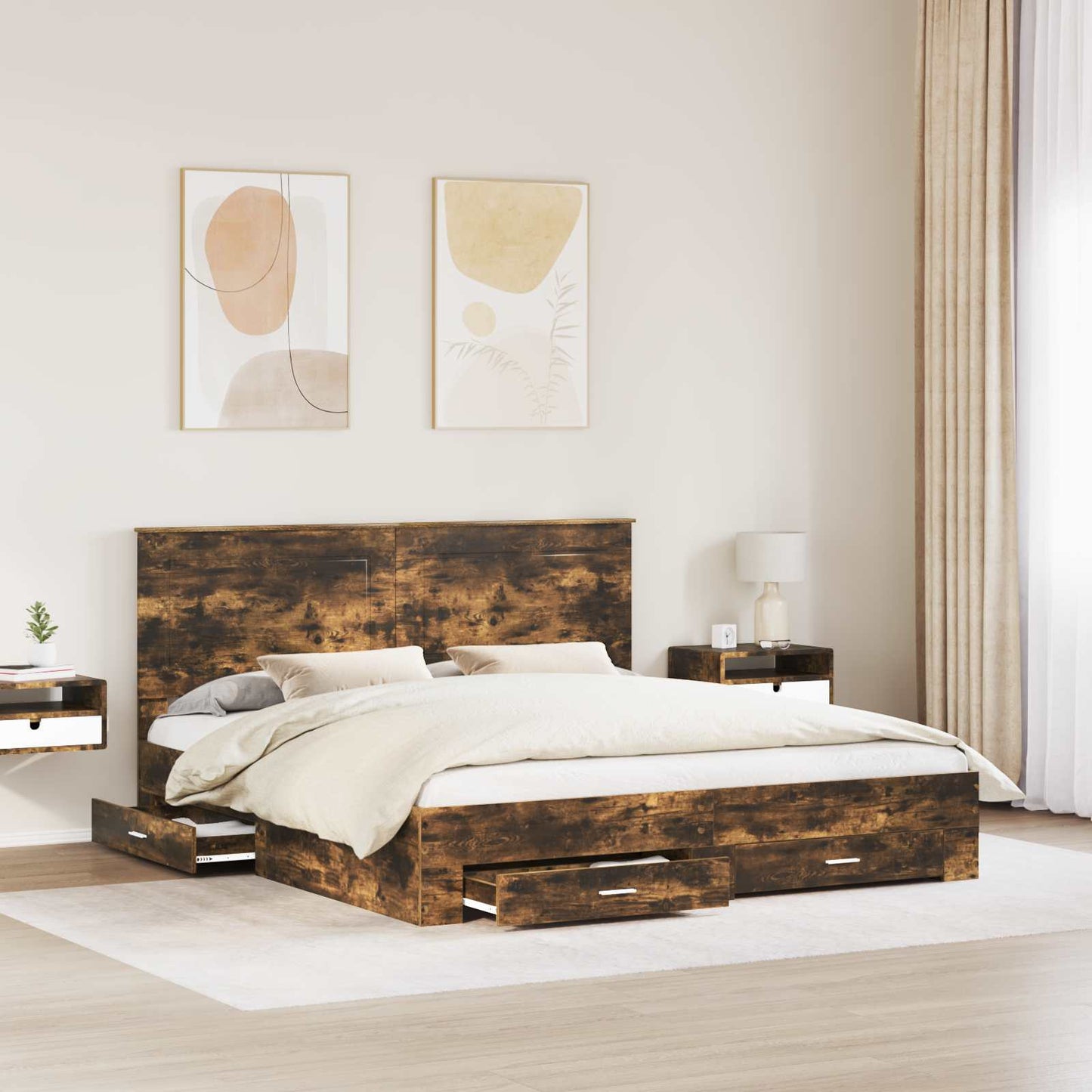 Struttura del letto Rovere fumé 200 x 200 cm Legno multistrato | homemem39