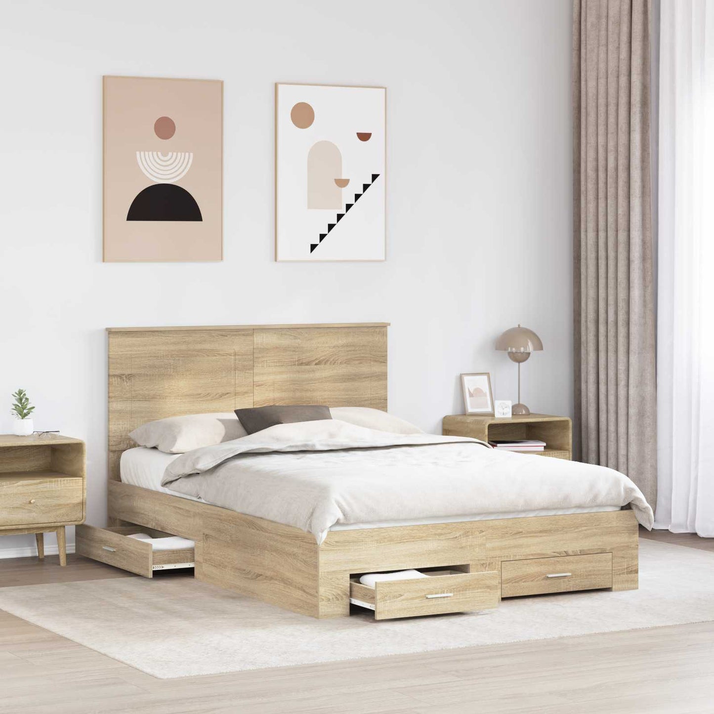 Struttura del letto con testiera Rovere Sonoma 150 x 200 cm | homemem39