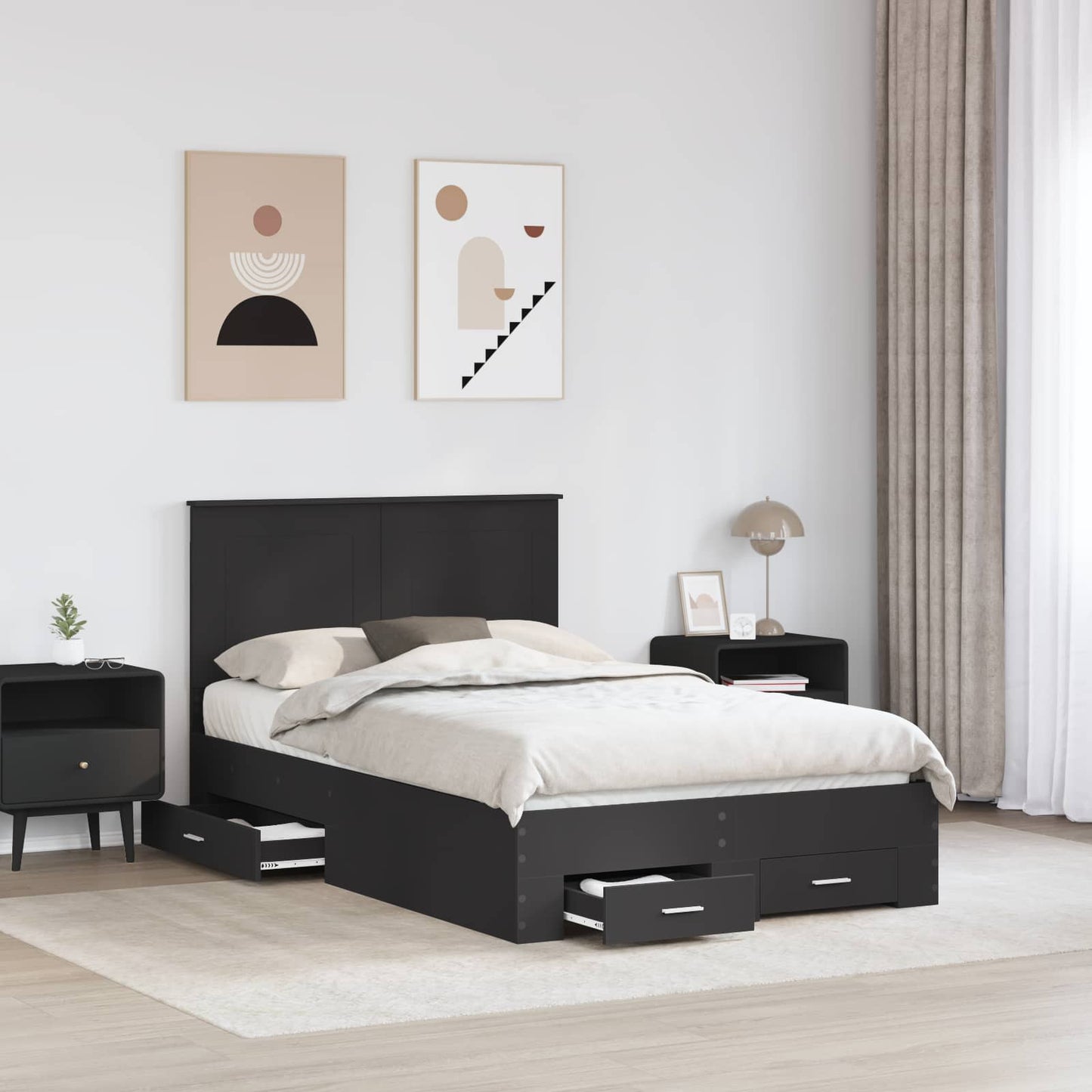 Struttura del letto Nero 135 x 190 cm Legno multistrato | homemem39