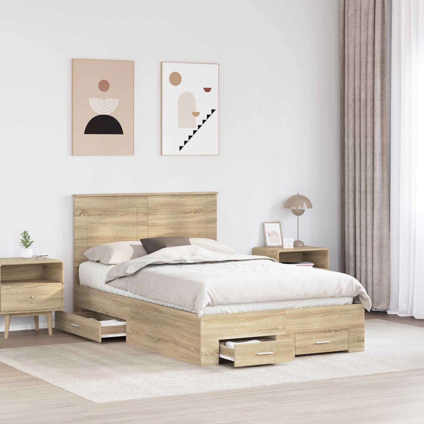 Struttura del letto con testiera Rovere Sonoma 135 x 190 cm | homemem39