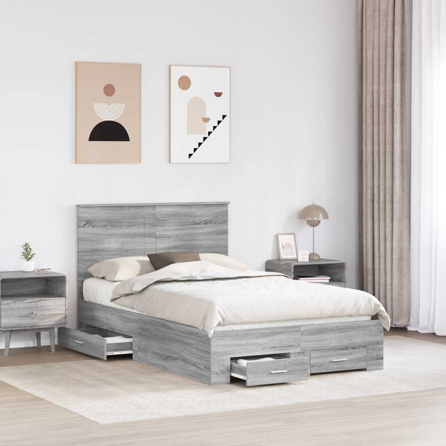 Struttura del letto con testiera Grigio Sonoma 135 x 190 cm | homemem39