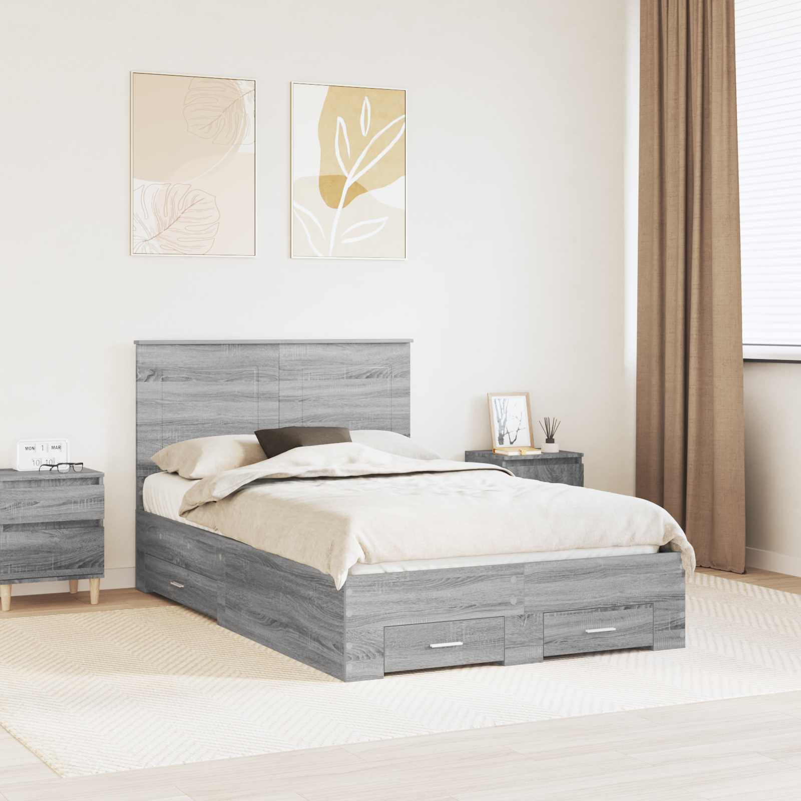 Struttura del letto con testiera Grigio Sonoma 120 x 190 cm | homemem39