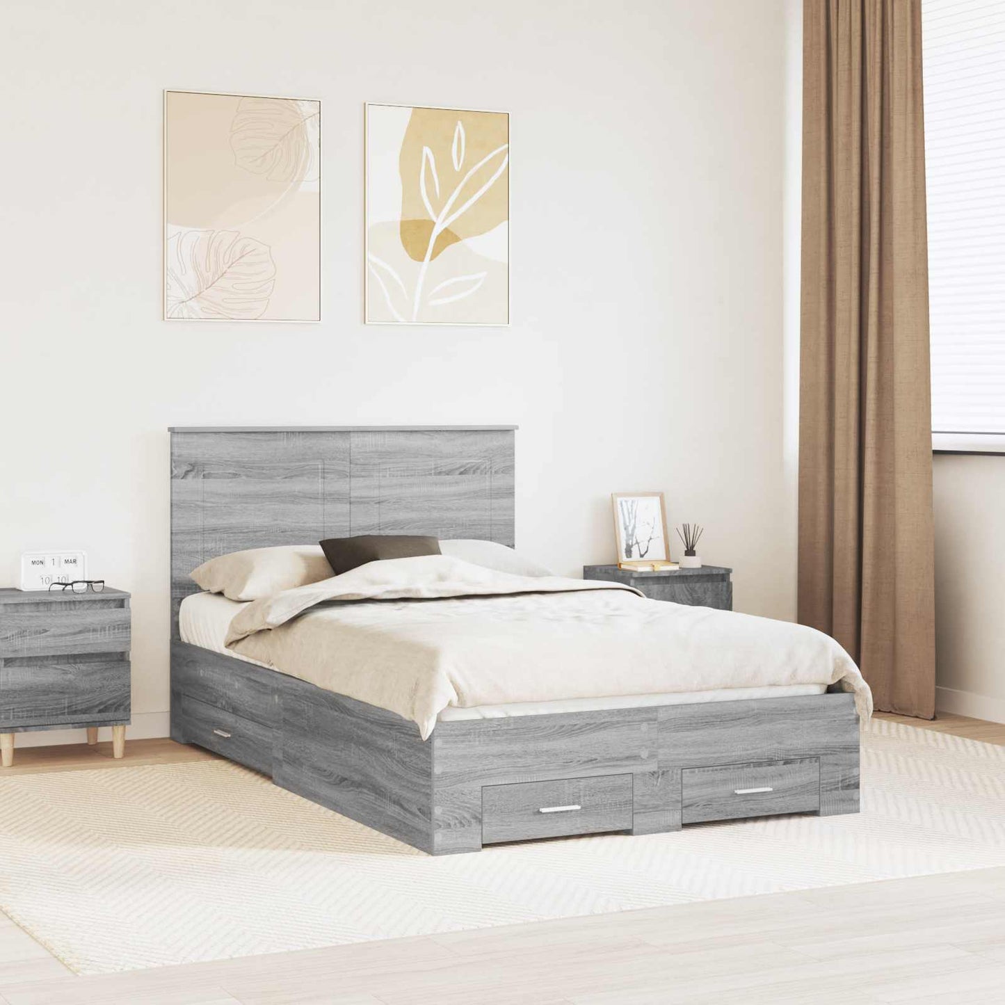 Struttura del letto con testiera Grigio Sonoma 120 x 200 cm | homemem39