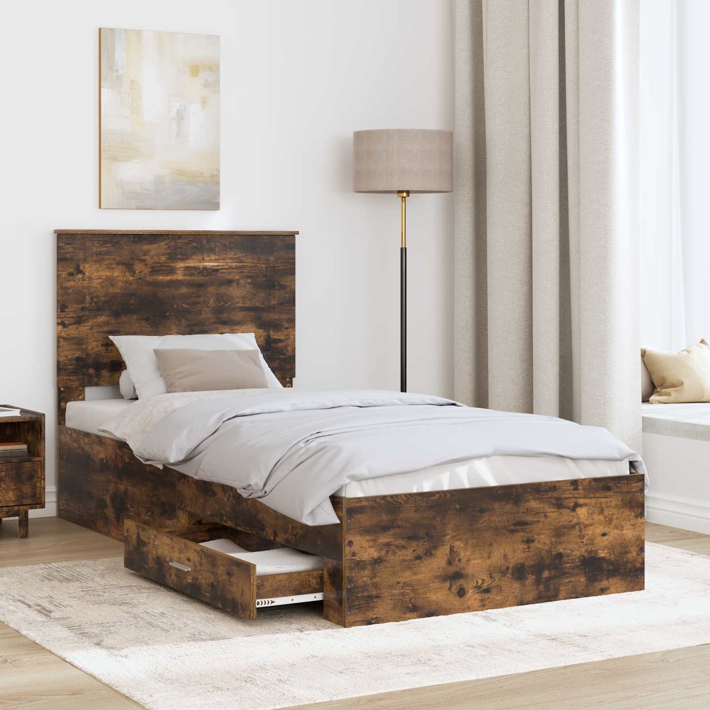 Struttura del letto Rovere fumé 100 x 200 cm Legno multistrato | homemem39