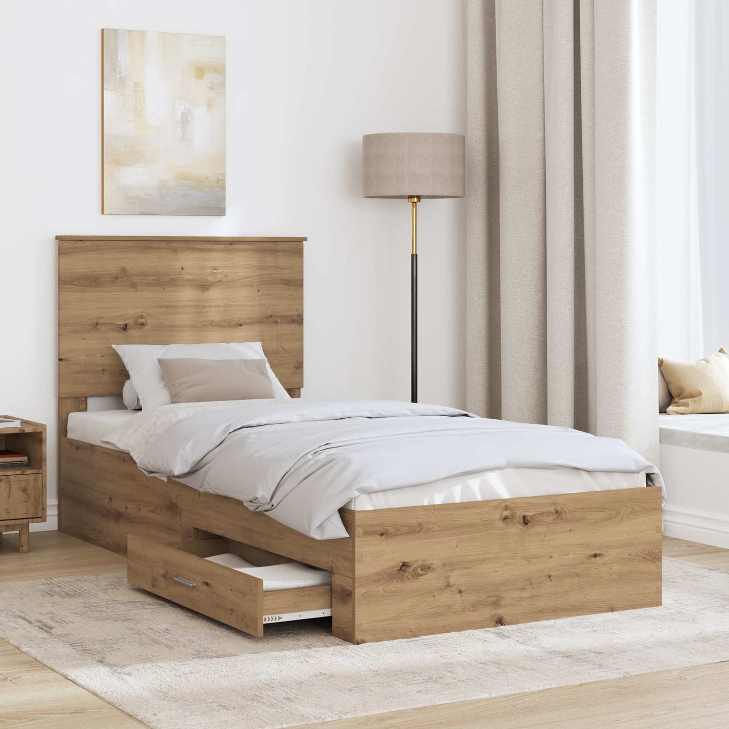 Struttura del letto con cassetto Rovere artigianale 90 x 190 cm | homemem39