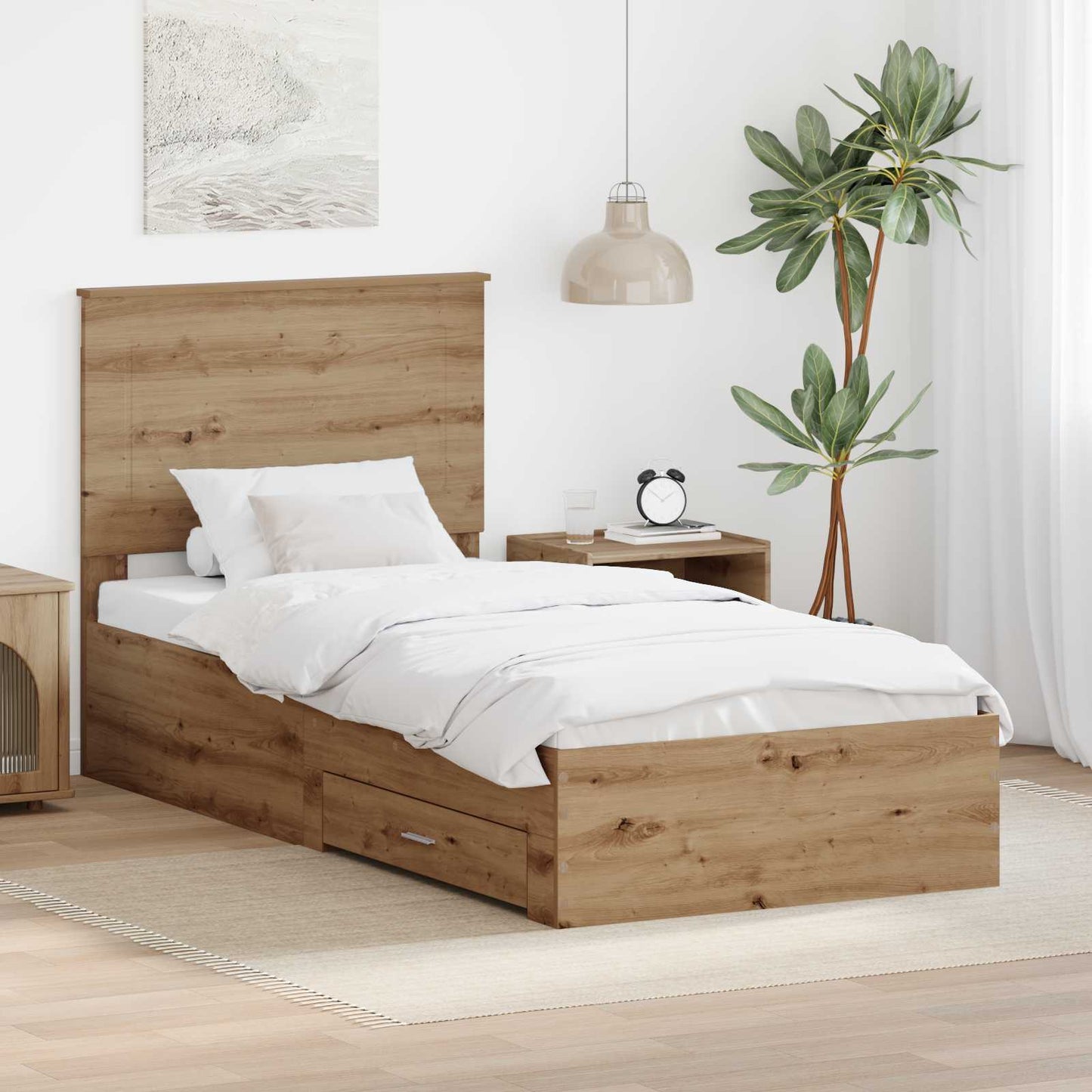 Struttura del letto con cassetto Rovere artigianale 90 x 200 cm | homemem39