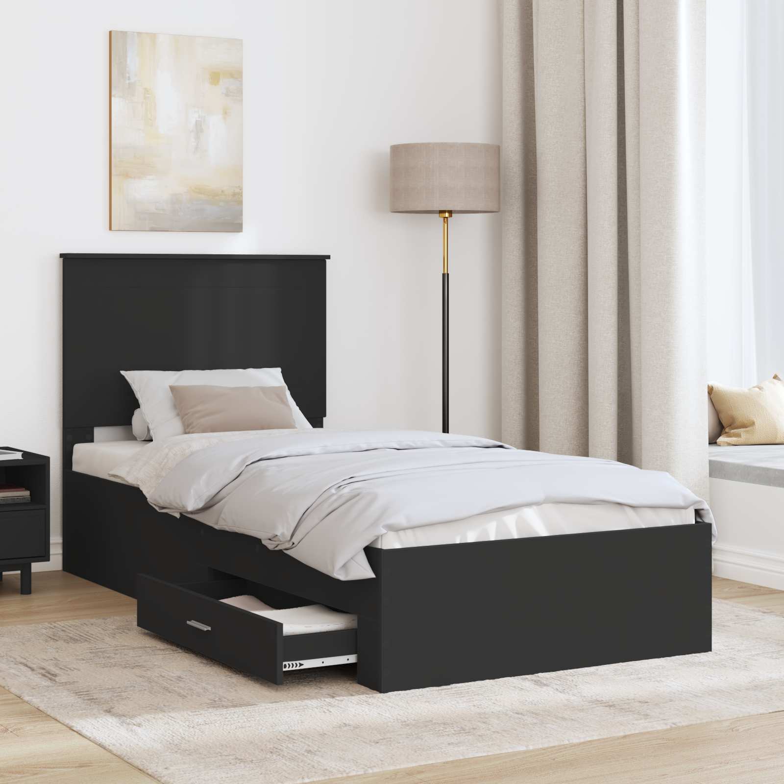 Struttura del letto con testiera Nero e Argento 75 x 190 cm | homemem39