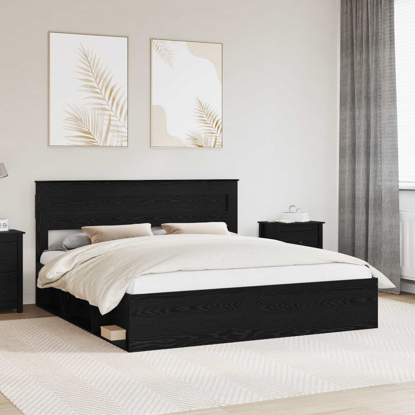 Struttura del letto Nero 200 x 200 cm Pino massello | homemem39