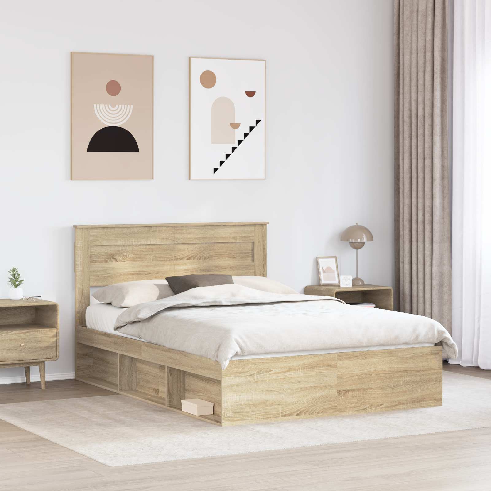 Struttura del letto Rovere Sonoma 150 x 200 cm Pino massello | homemem39