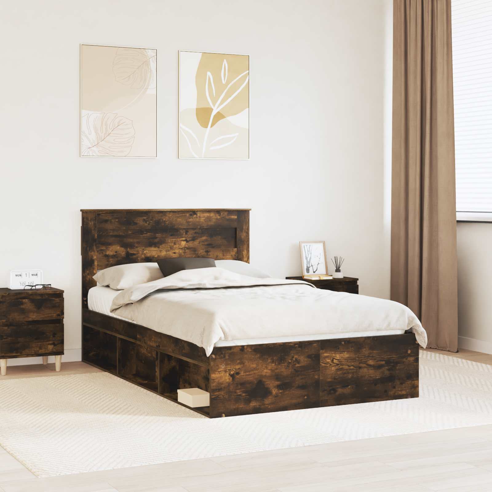 Struttura del letto Rovere fumé 120 x 190 cm Pino massello | homemem39