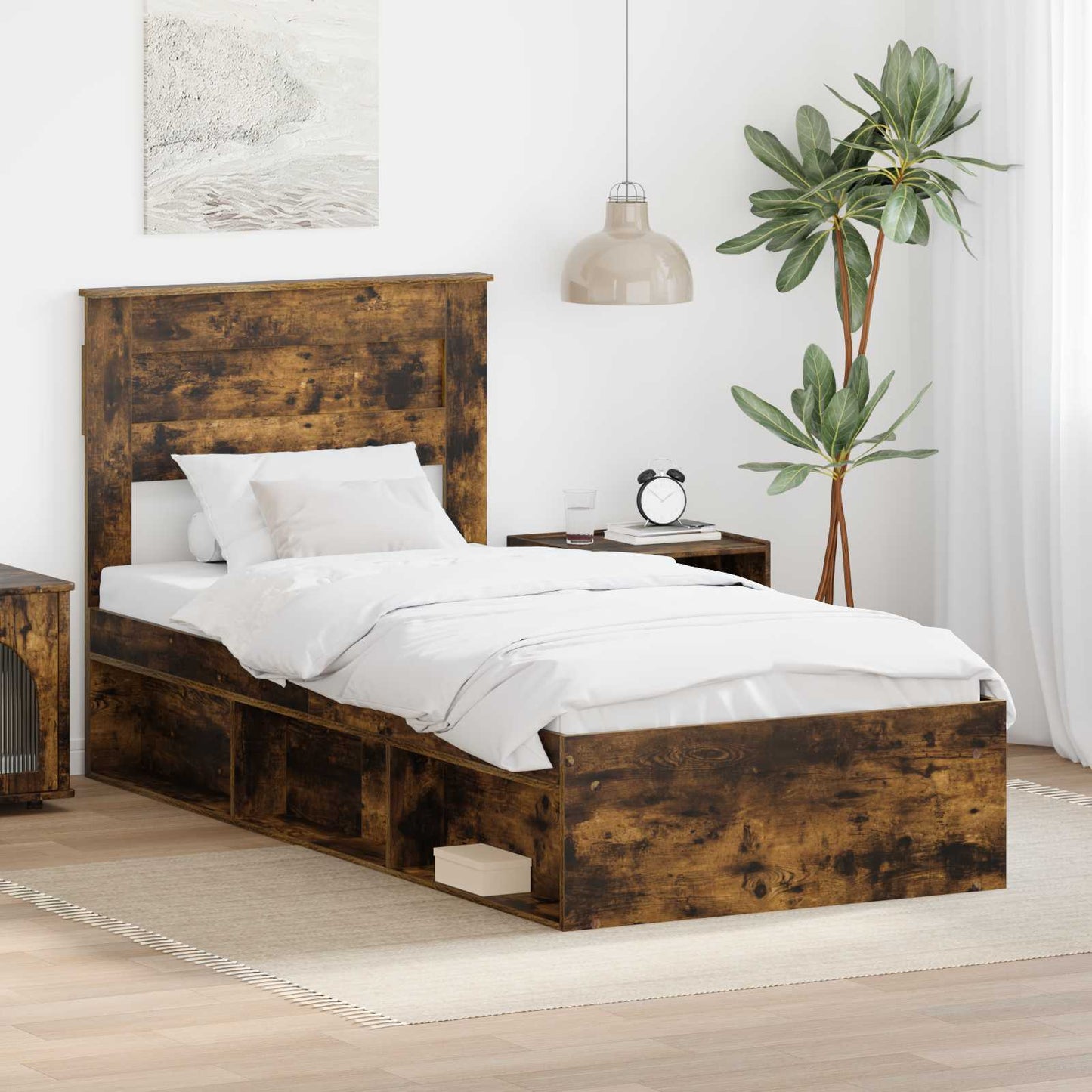 Struttura del letto Rovere fumé 100 x 200 cm Pino massello | homemem39