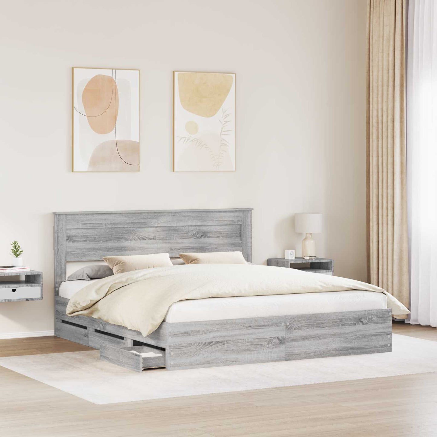 Struttura del letto con cassetto Grigio Sonoma 200 x 200 cm | homemem39