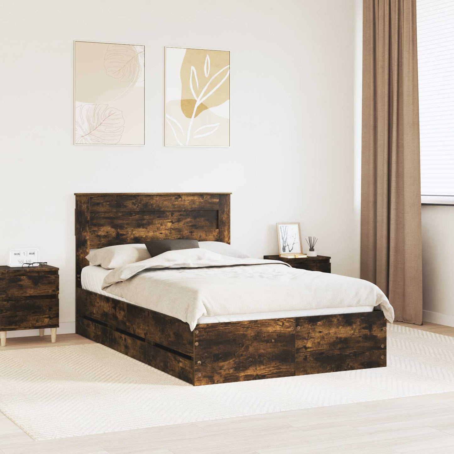 Struttura del letto con cassetto Rovere fumé 120 x 190 cm