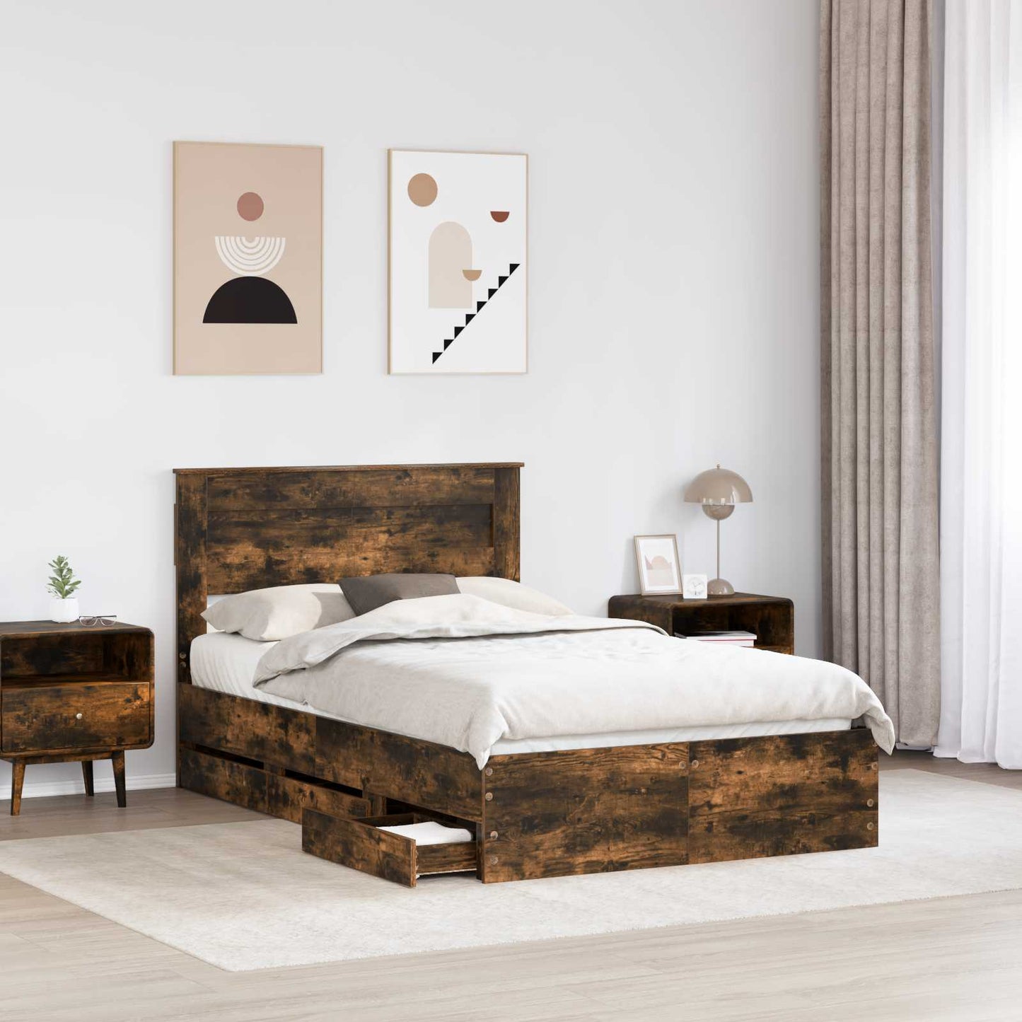 Struttura del letto con cassetto Rovere fumé 120 x 200 cm | homemem39