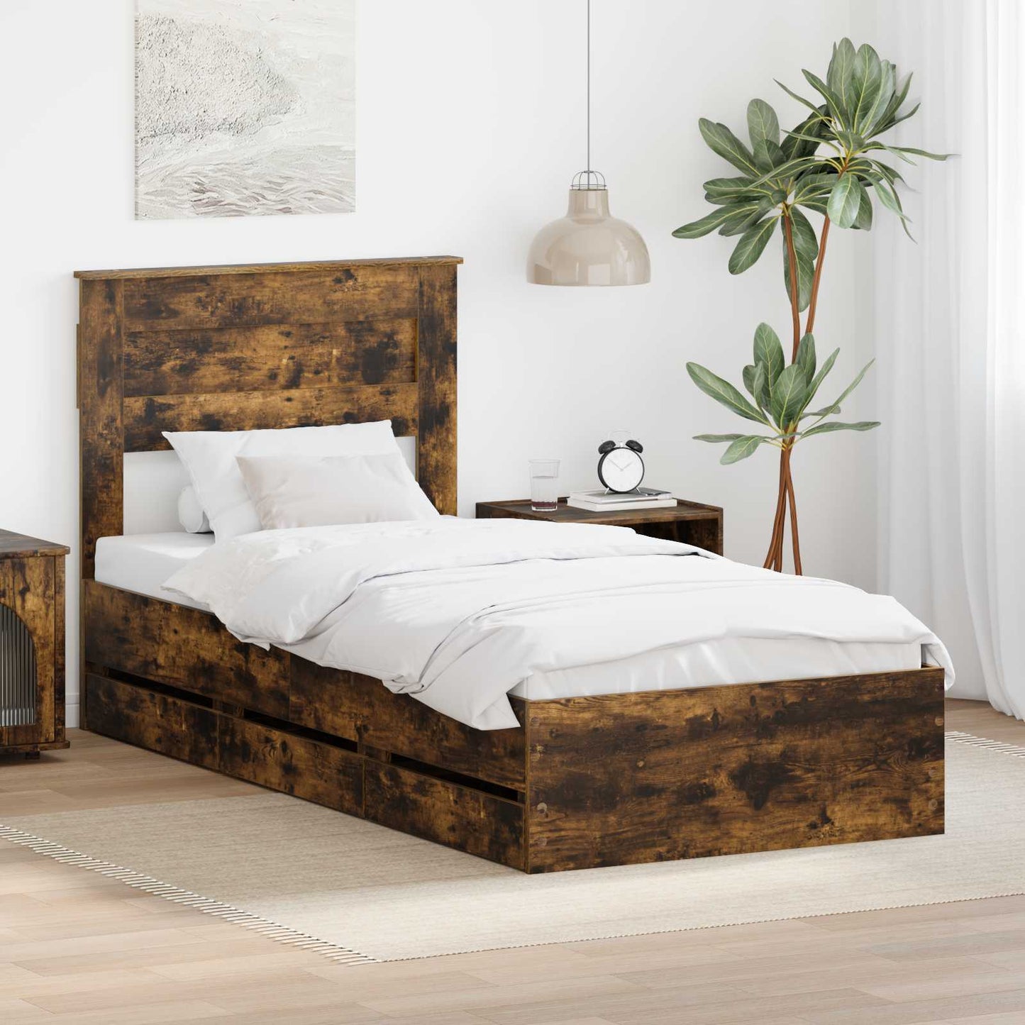 Struttura del letto con cassetto Rovere fumé 100 x 200 cm