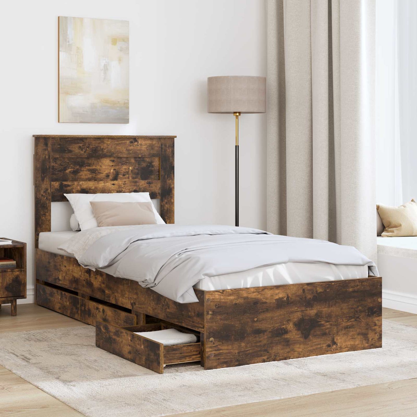 Struttura del letto con cassetto Rovere fumé 100 x 200 cm | homemem39