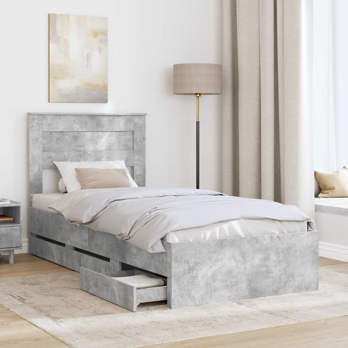 Struttura del letto con cassetto Grigio cemento 90 x 200 cm
