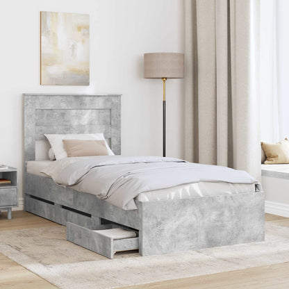 Struttura del letto con cassetto Grigio cemento 75 x 190 cm