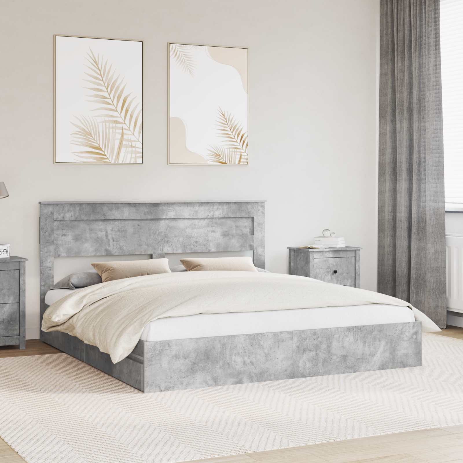 Letto con Contenitore con testiera Grigio cemento 200 x 200 cm | homemem39