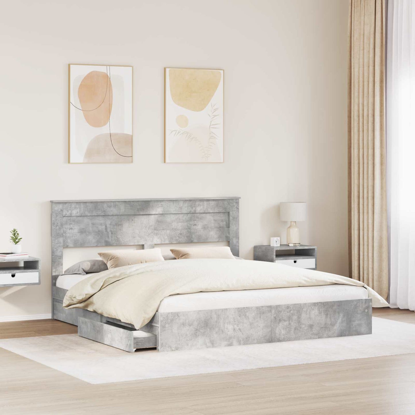 Letto con Contenitore con testiera Grigio cemento 200 x 200 cm | homemem39