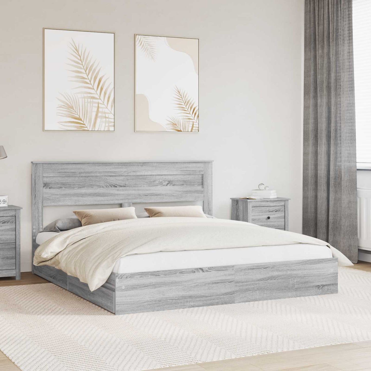 Letto con Contenitore con cassetto Grigio Sonoma 200 x 200 cm | homemem39