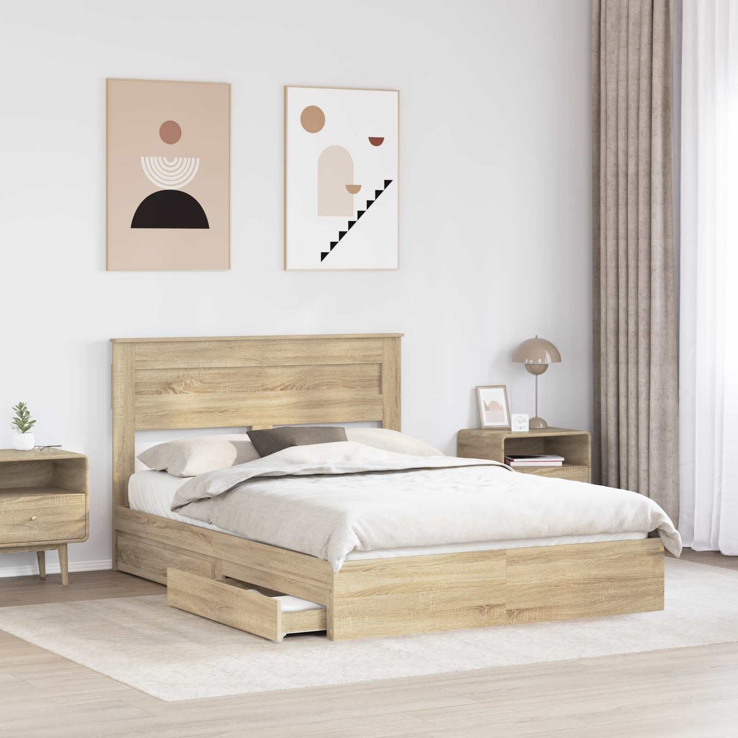 Letto con Contenitore con testiera Rovere Sonoma 160 x 200 cm | homemem39