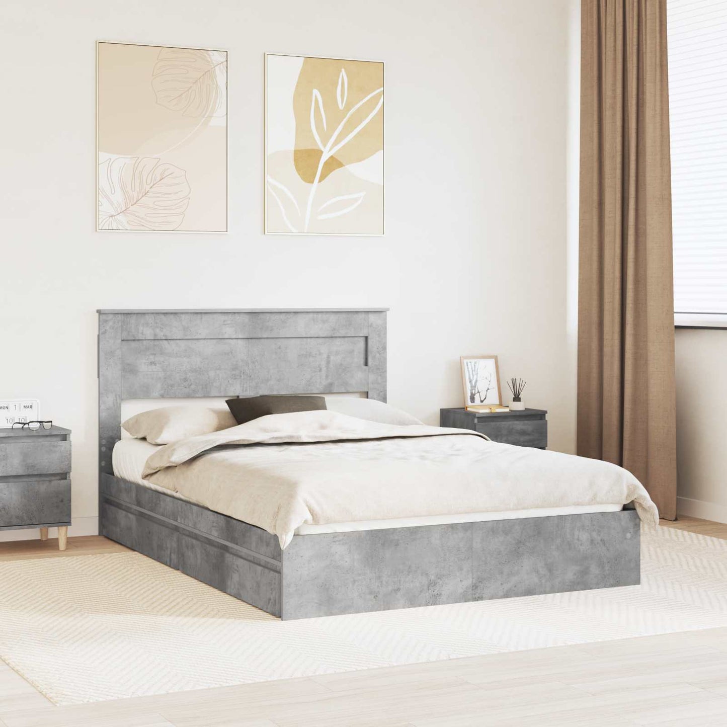 Letto con Contenitore con testiera Grigio cemento 150 x 200 cm | homemem39