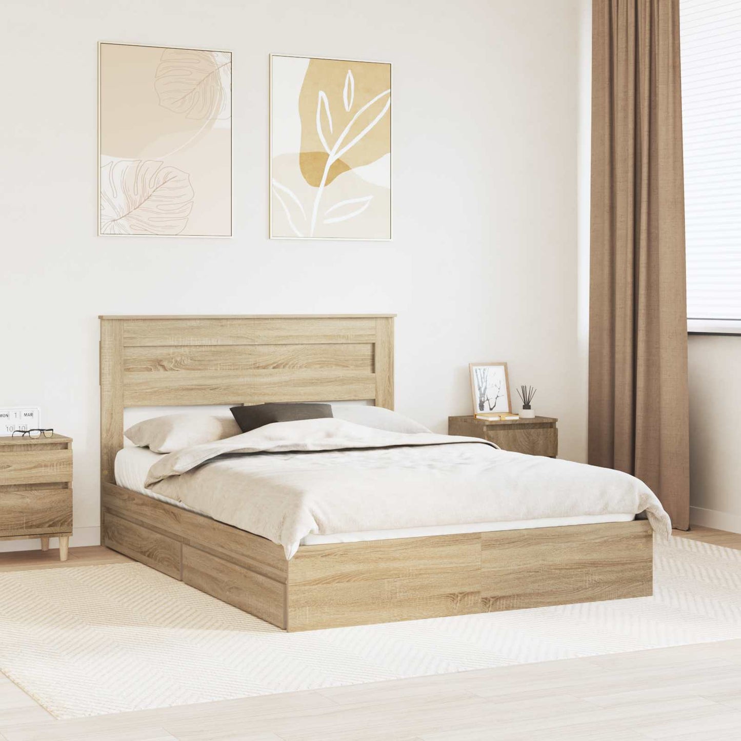 Letto con Contenitore con testiera Rovere Sonoma 140 x 190 cm | homemem39