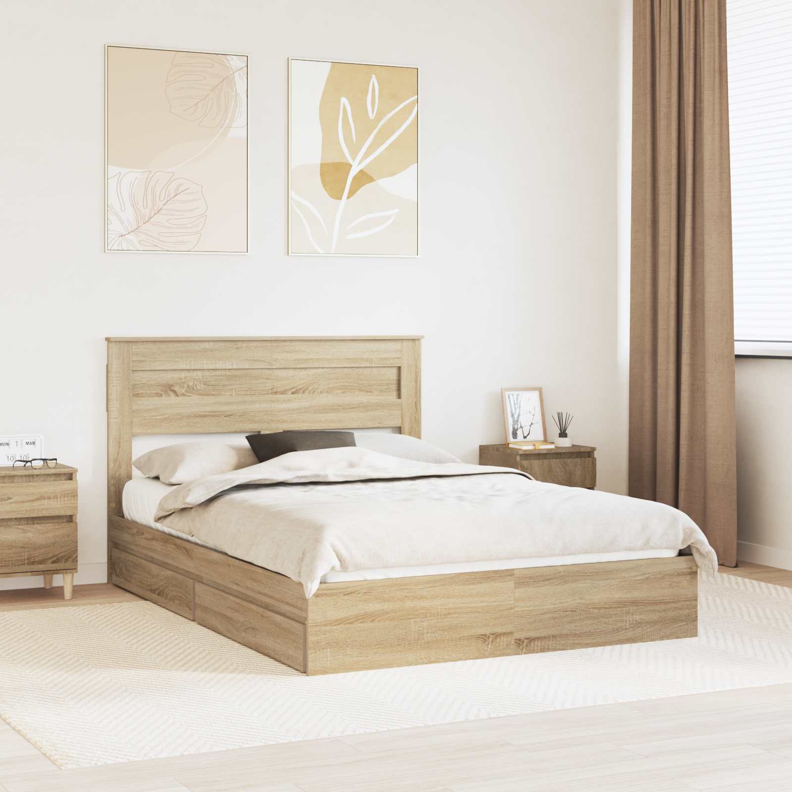 Letto con Contenitore con testiera Rovere Sonoma 140 x 190 cm | homemem39