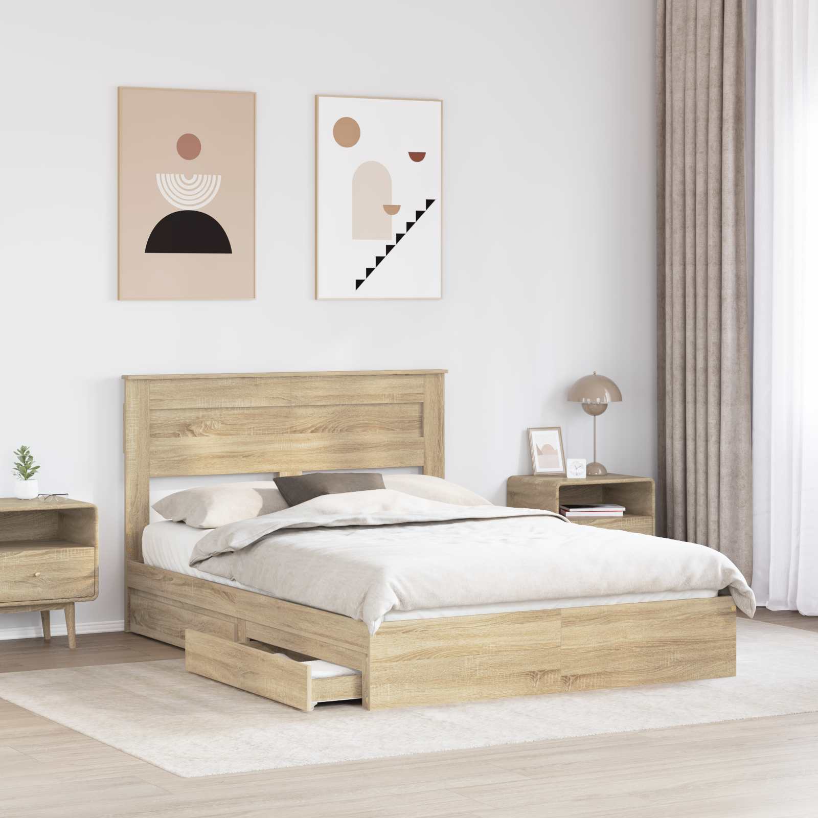 Letto con Contenitore con testiera Rovere Sonoma 140 x 200 cm | homemem39